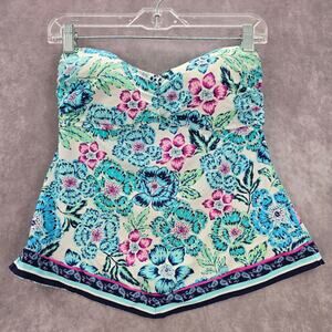 24th & Ocean Blue Floral‎ Tube Padded Swimwear Tankini Tank Top Medium M